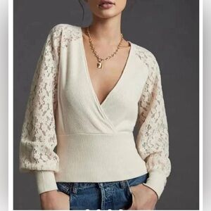 ANTHROPOLOGIE cream crossover sweater NWT